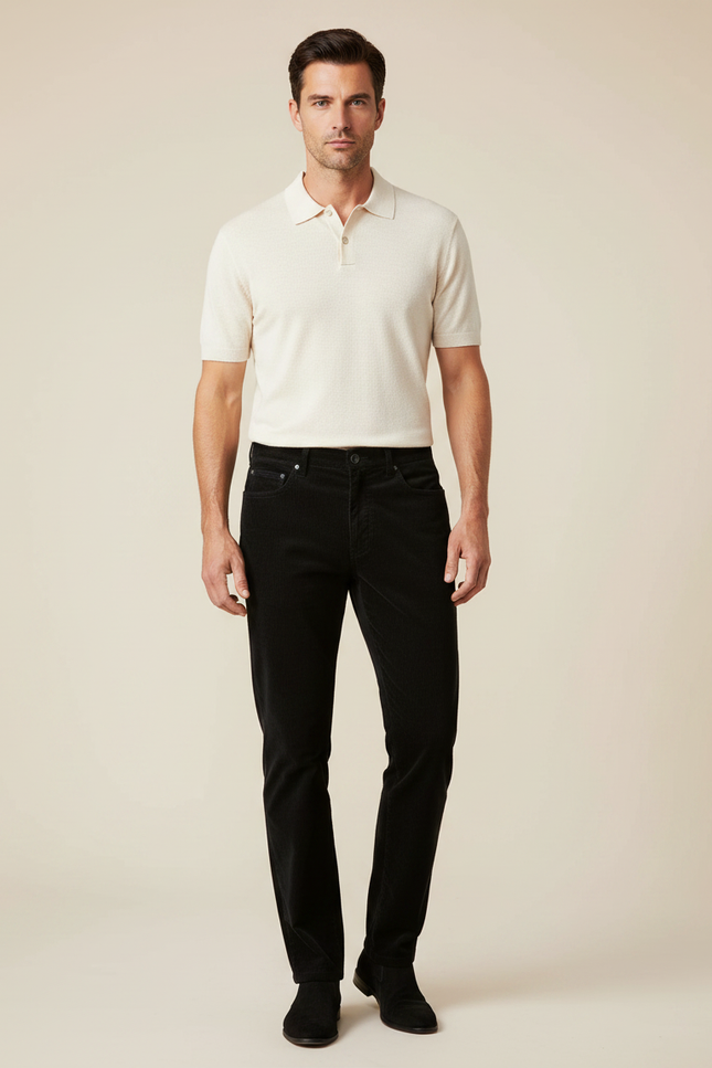 Pantalon Noir Côtelé Droit Coton Homme Élégant - Cordé