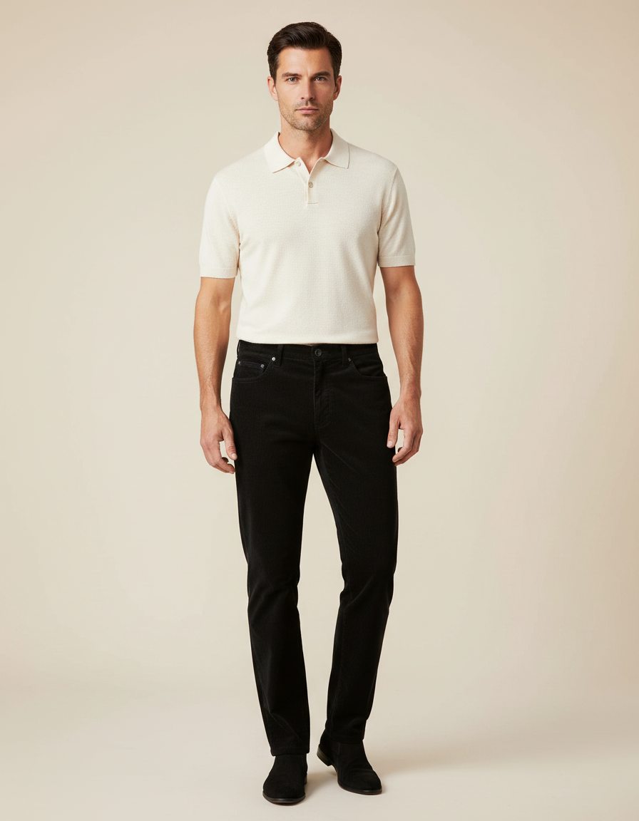 Pantalon Noir Côtelé Droit Coton Homme Élégant - Cordé