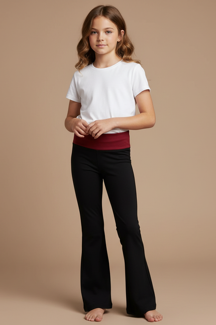 Pantalon Noir Évasé Confortable Fille - Polyester