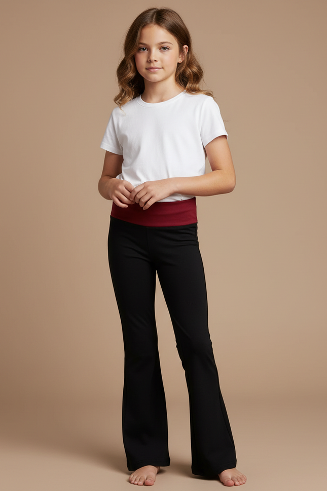 Pantalon Noir Évasé Confortable Fille - Polyester