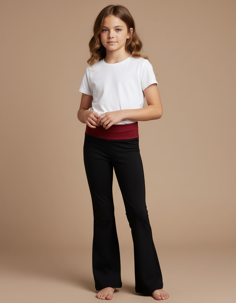 Pantalon Noir Évasé Confortable Fille - Polyester