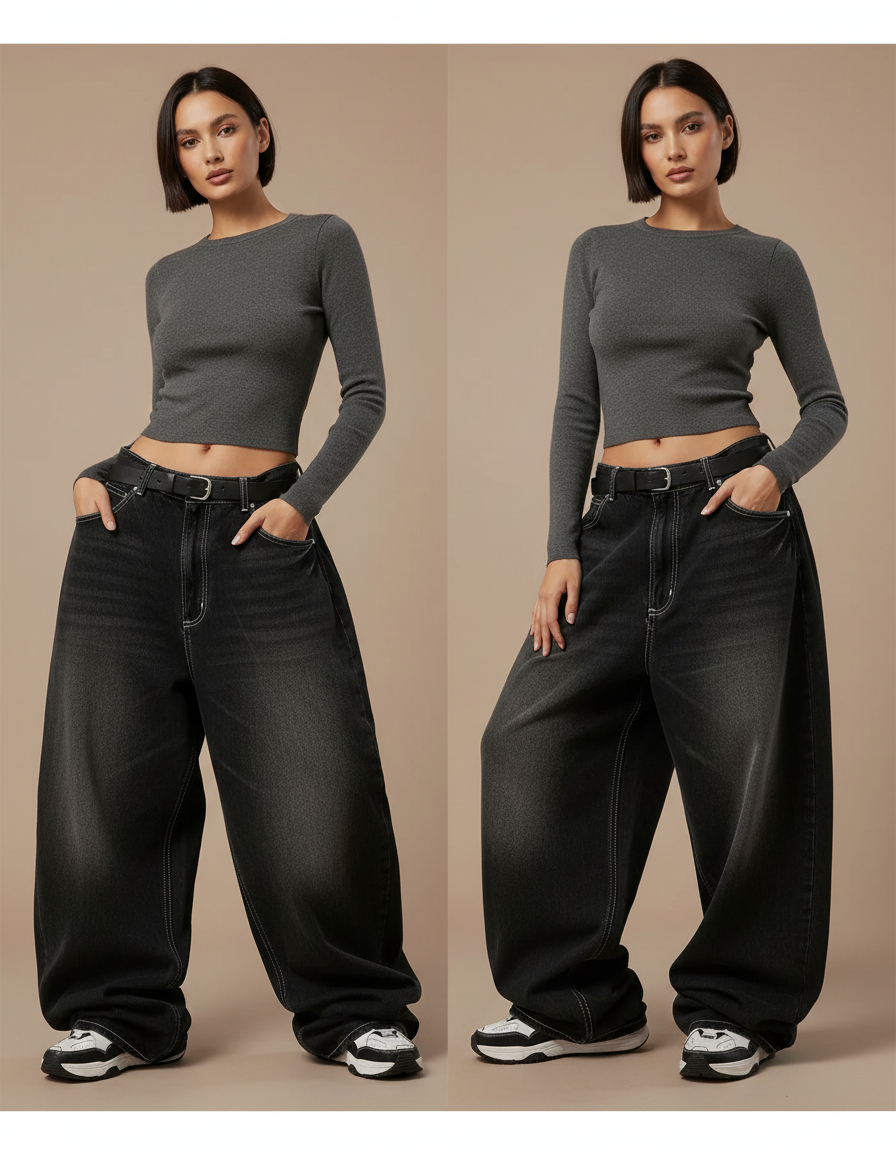 Pantalon Taille Basse Noir Femme - Jean