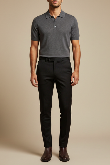 Pantalon Noir Slim Habillé Stretch Homme - Gabardine