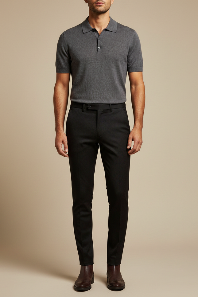 Pantalon Noir Slim Habillé Stretch Homme - Gabardine