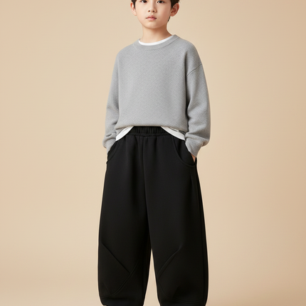 Pantalon Noir Ample Sport Décontracté Enfant Hiver - Molleton
