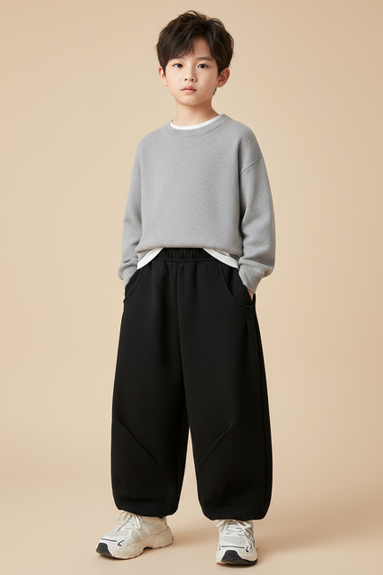 Pantalon Noir Ample Sport Décontracté Enfant Hiver - Molleton