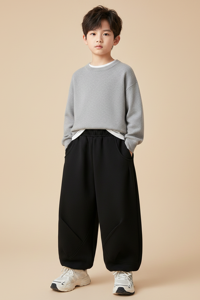 Pantalon Noir Ample Sport Décontracté Enfant Hiver - Molleton