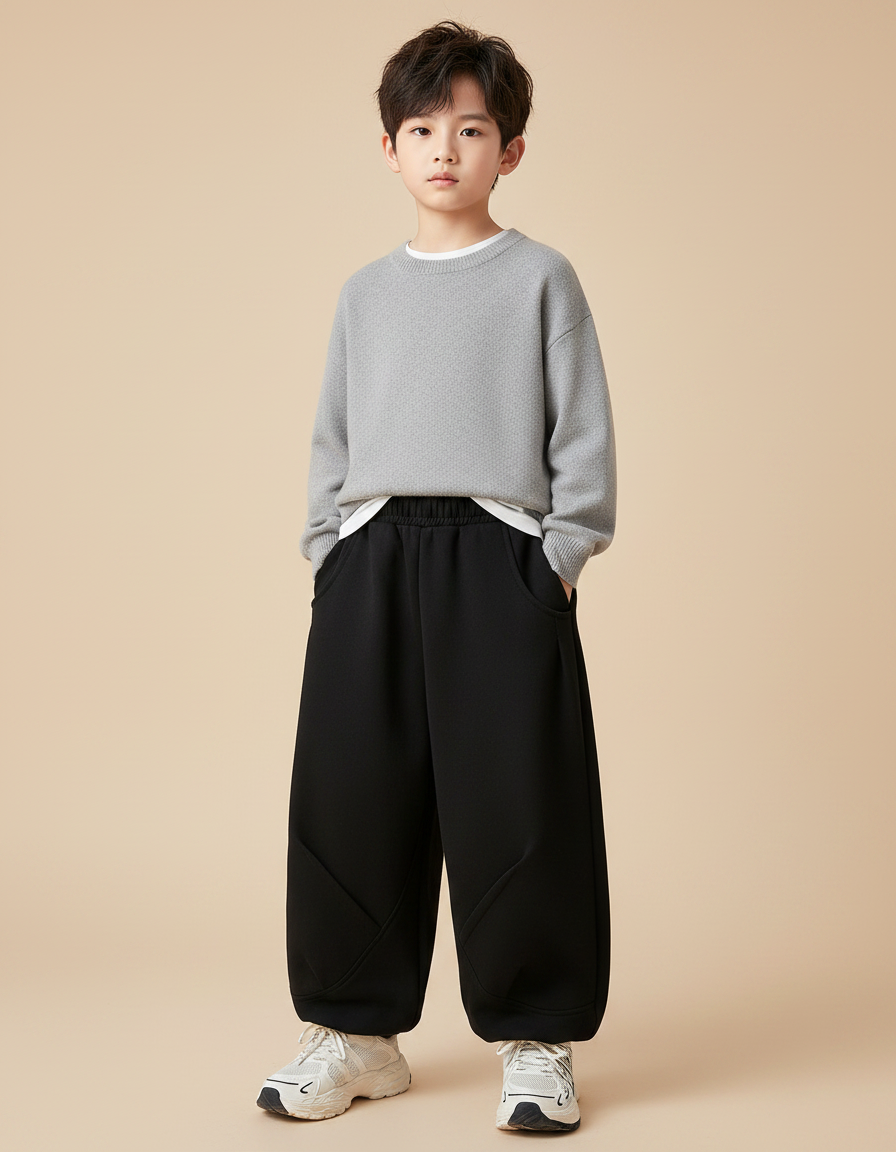 Pantalon Noir Ample Sport Décontracté Enfant Hiver - Molleton