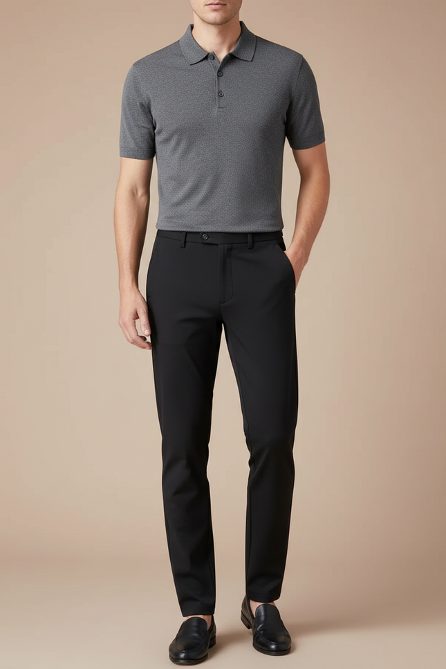 Pantalon Noir Homme Slim Élastique Décontracté Élégant - Polyester