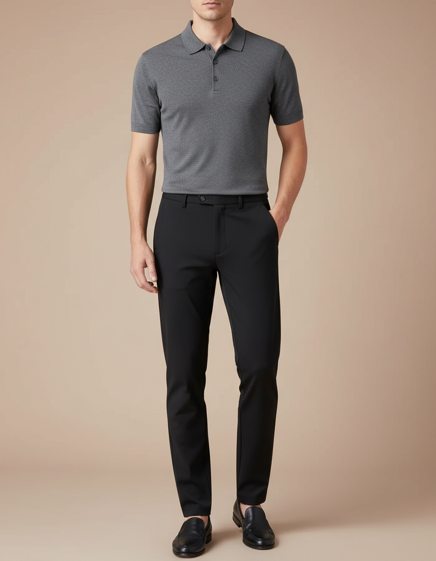 Pantalon Noir Homme Slim Élastique Décontracté Élégant - Polyester