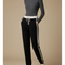Pantalon Noir Tricoté Rayé Décontracté Confortable - Maille