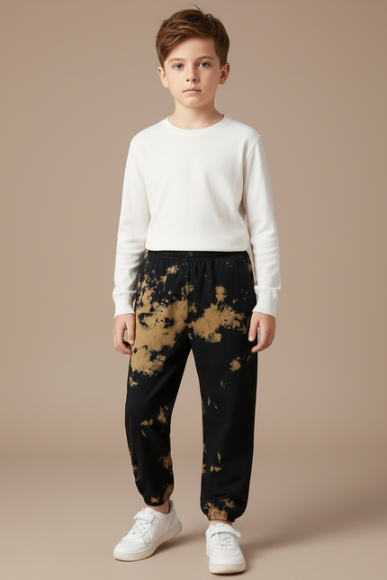 Pantalon Noir Tie-Dye Ample Garçon Décontracté - Molleton