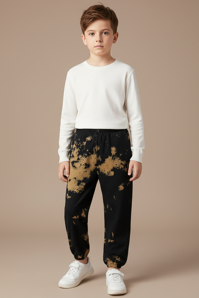 Pantalon Noir Tie-Dye Ample Garçon Décontracté - Molleton