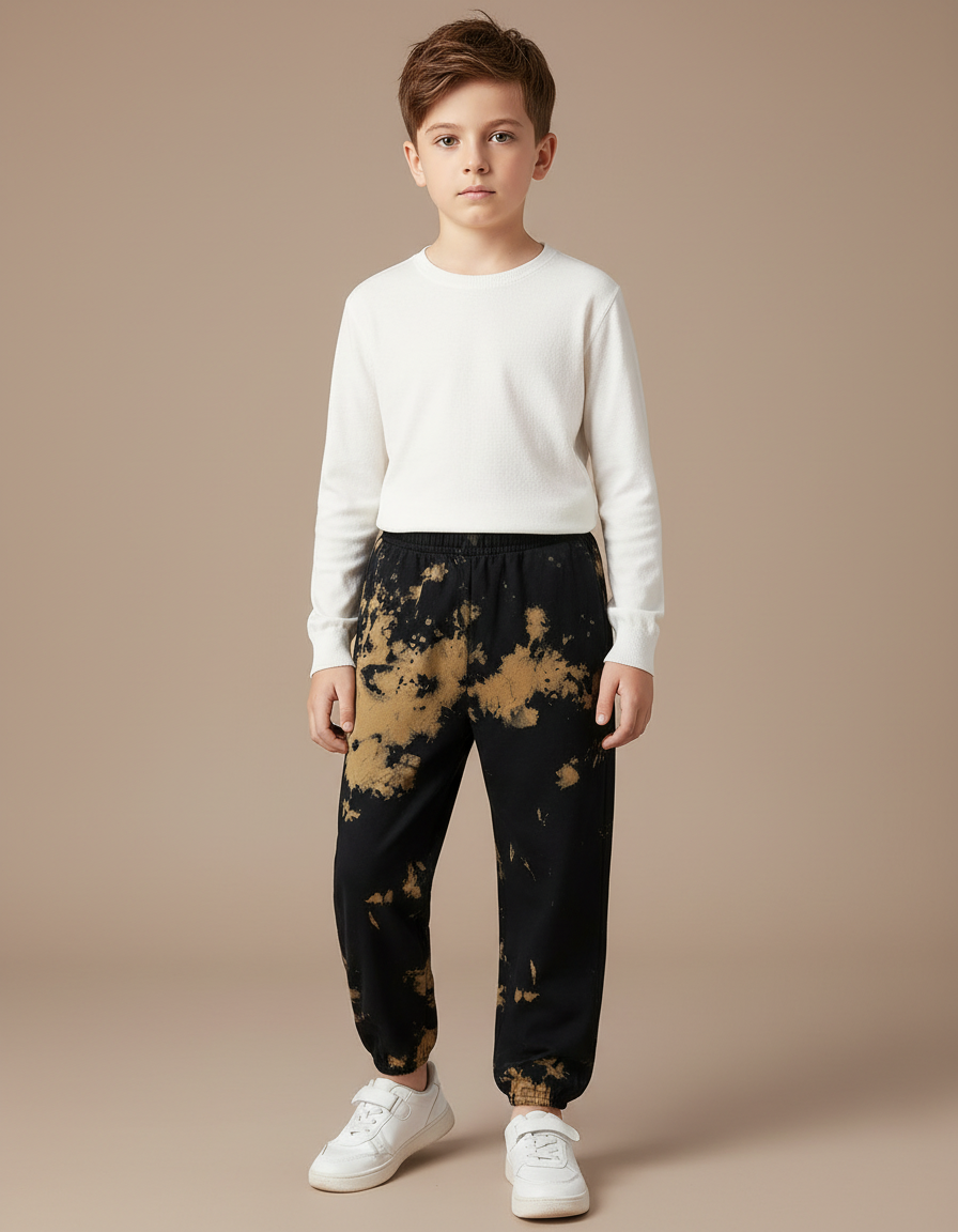 Pantalon Noir Tie-Dye Ample Garçon Décontracté - Molleton