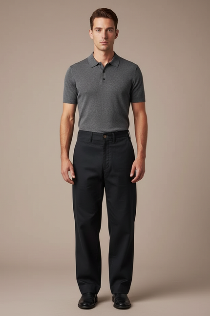Pantalon Noir Droit Homme Coton Décontracté Militaire