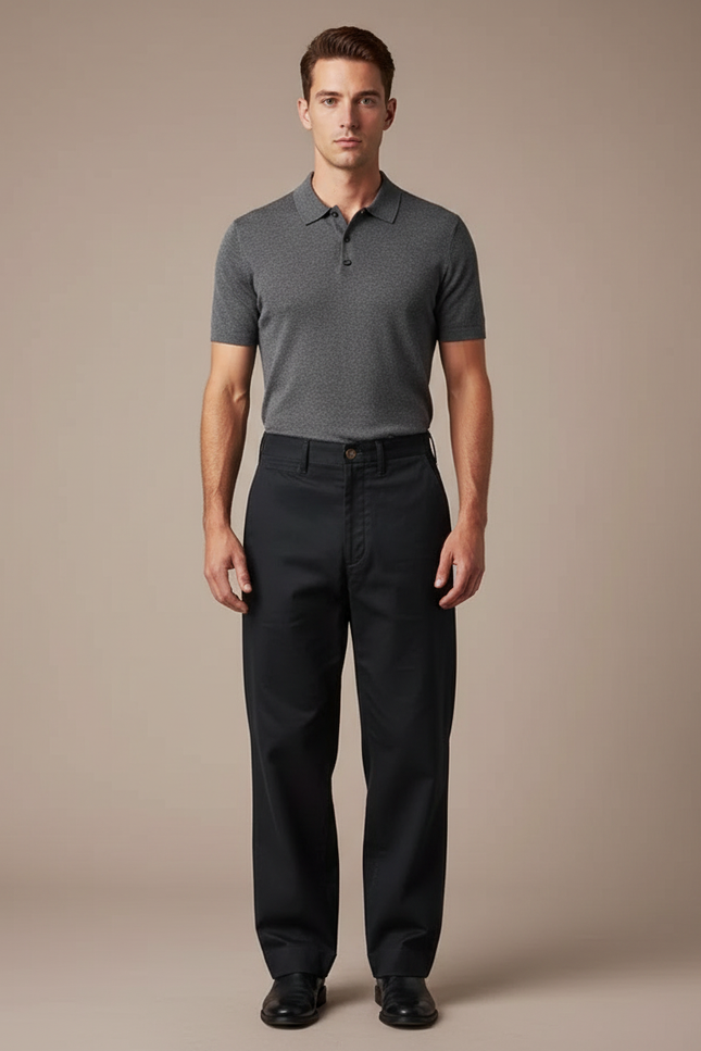 Pantalon Noir Droit Homme Coton Décontracté Militaire