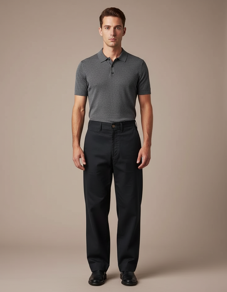 Pantalon Noir Droit Homme Coton Décontracté Militaire