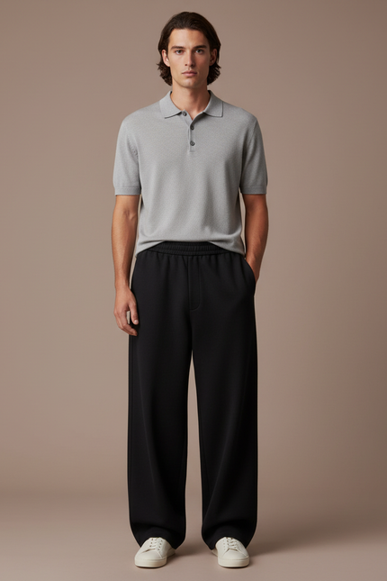 Pantalon Noir Ample Droit Décontracté Homme - Molleton