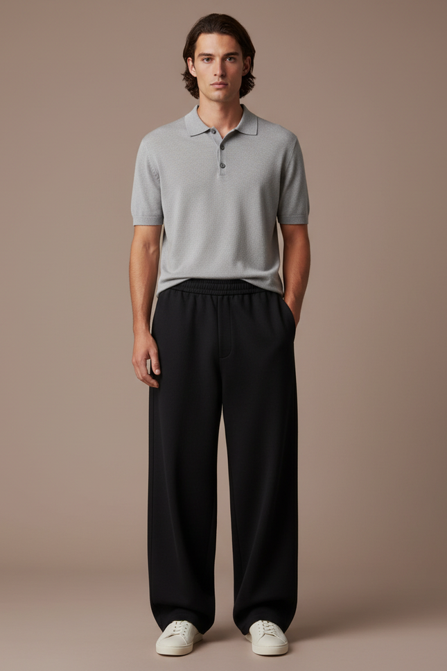Pantalon Noir Ample Droit Décontracté Homme - Molleton