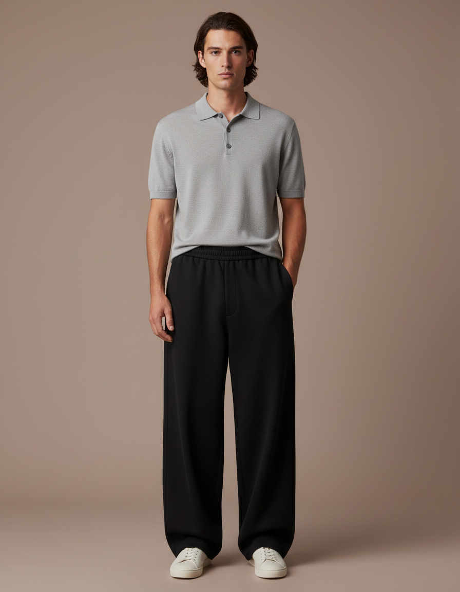 Pantalon Noir Ample Droit Décontracté Homme - Molleton