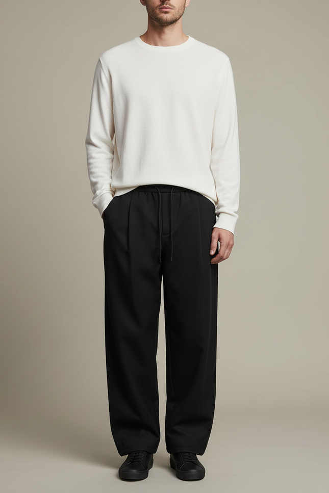 Pantalon Noir Ample Décontracté Homme Cordon - Gabardine