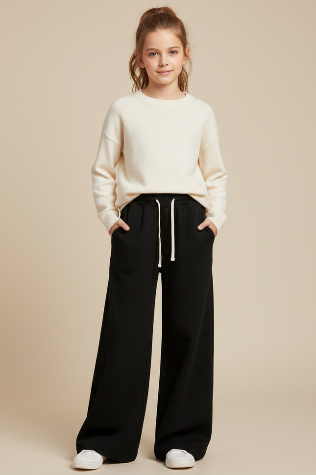 Pantalon Noir Ample Décontracté Fluide Fille - Molleton