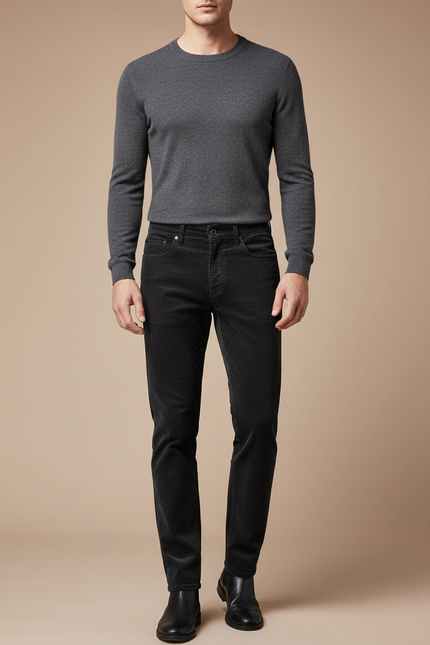 Pantalon Noir Côtelé Homme Slim Stretch Hiver - Cordé