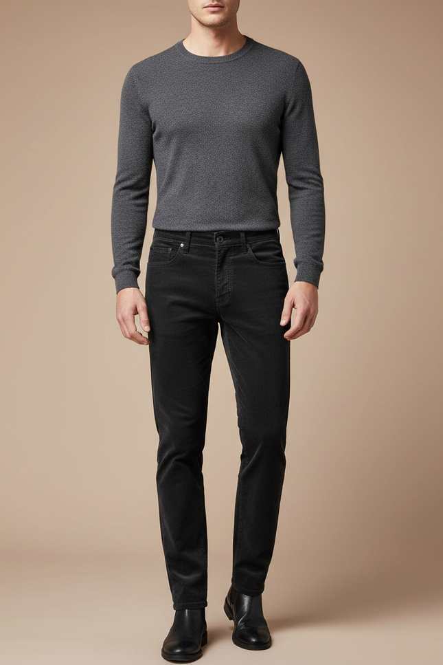 Pantalon Noir Côtelé Homme Slim Stretch Hiver - Cordé