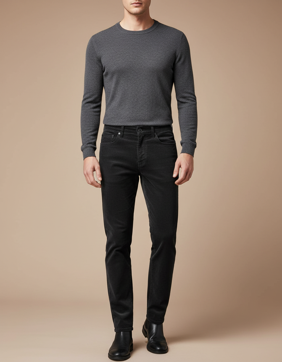 Pantalon Noir Côtelé Homme Slim Stretch Hiver - Cordé