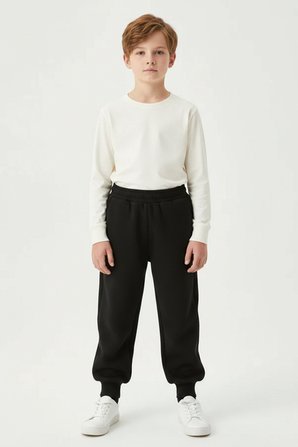Pantalon Noir Garçon Molletonné Décontracté Sport Confortable