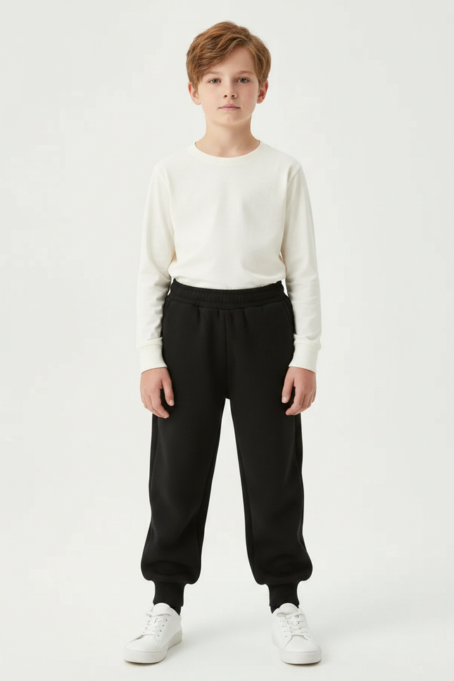 Pantalon Noir Garçon Molletonné Décontracté Sport Confortable