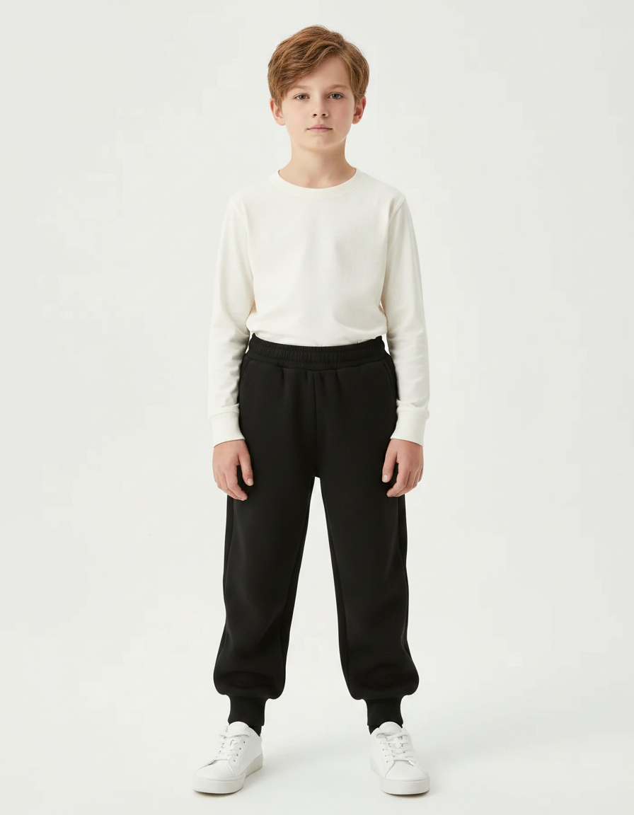 Pantalon Noir Garçon Molletonné Décontracté Sport Confortable