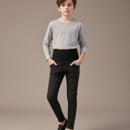 Pantalon Noir Jean Denim Ajusté Confortable Élastique