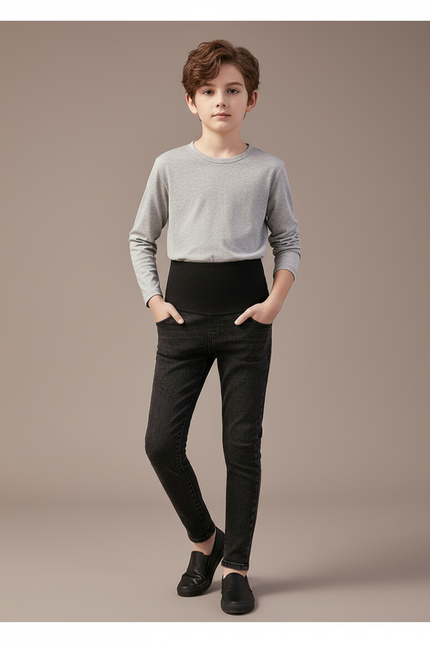 Pantalon Noir Jean Denim Ajusté Confortable Élastique