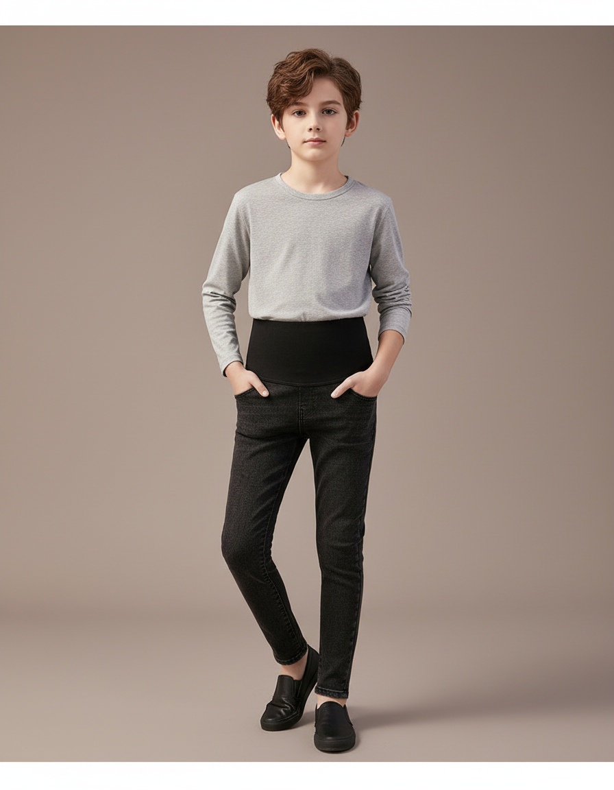 Pantalon Noir Jean Denim Ajusté Confortable Élastique