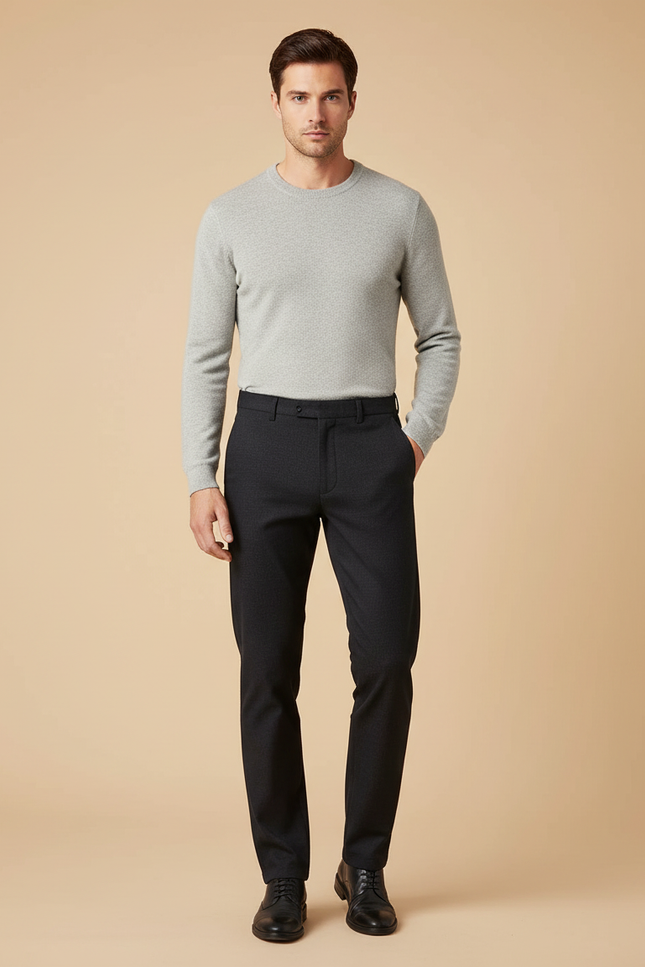 Pantalon Noir Habillé Droit Classique Homme - Laine