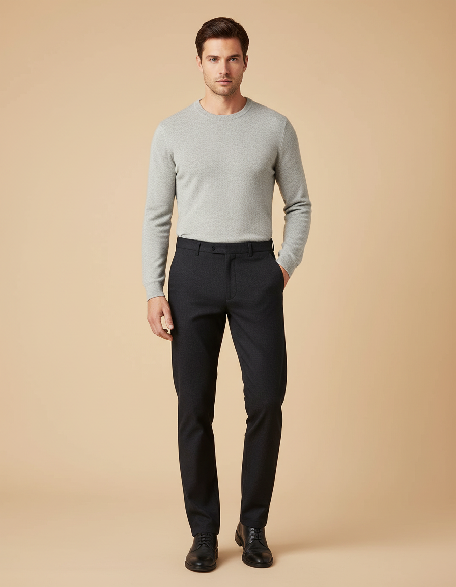 Pantalon Noir Habillé Droit Classique Homme - Laine