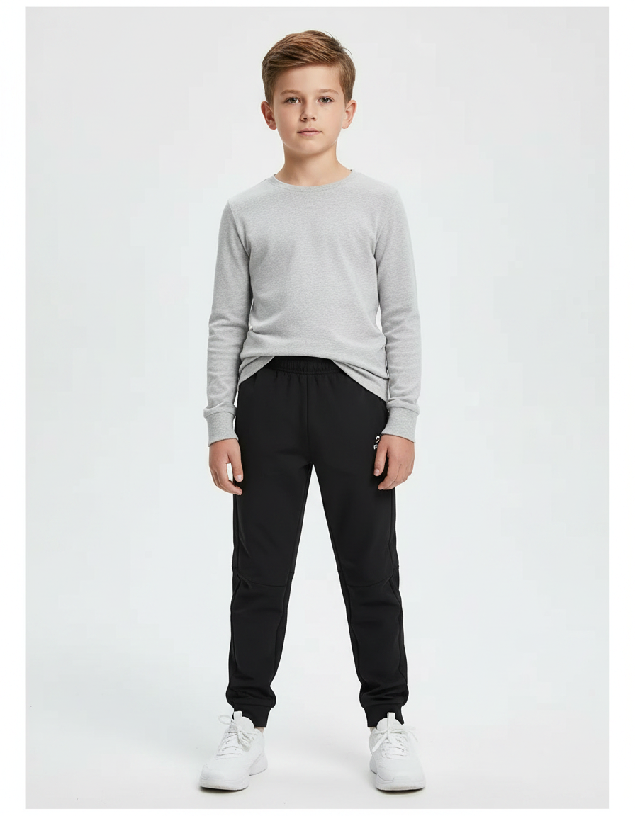 Pantalon Noir Garçon Sport Loisirs Élastique - Polyester