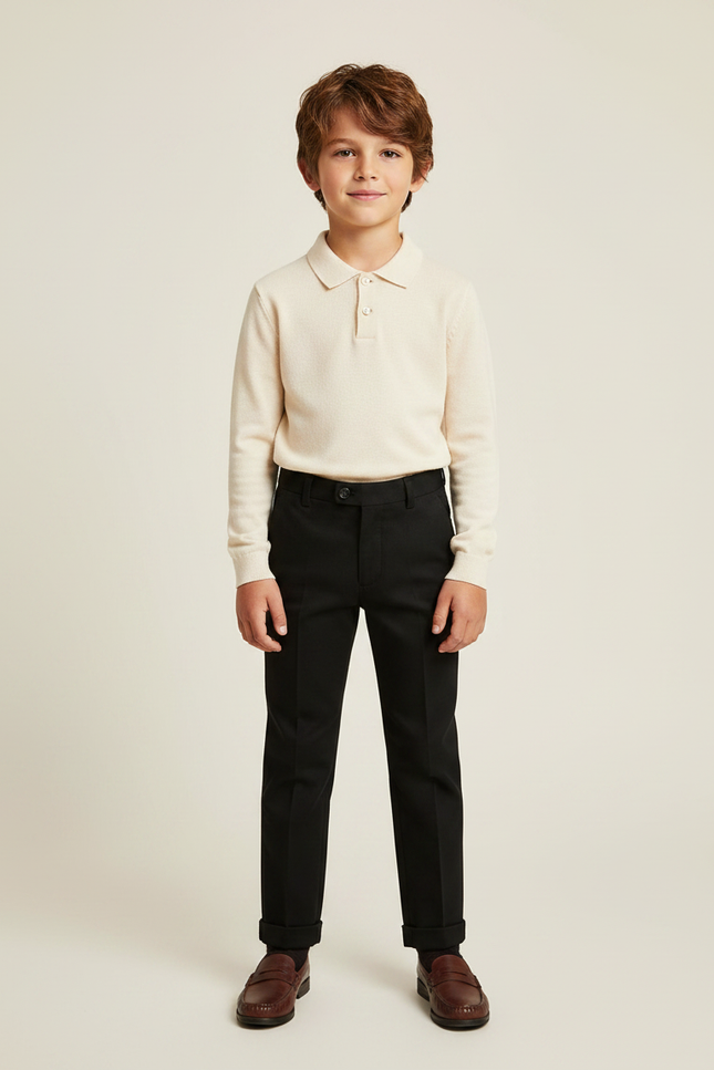 Pantalon Noir Garçon Habillé Élégant Classique Droit - Gabardine