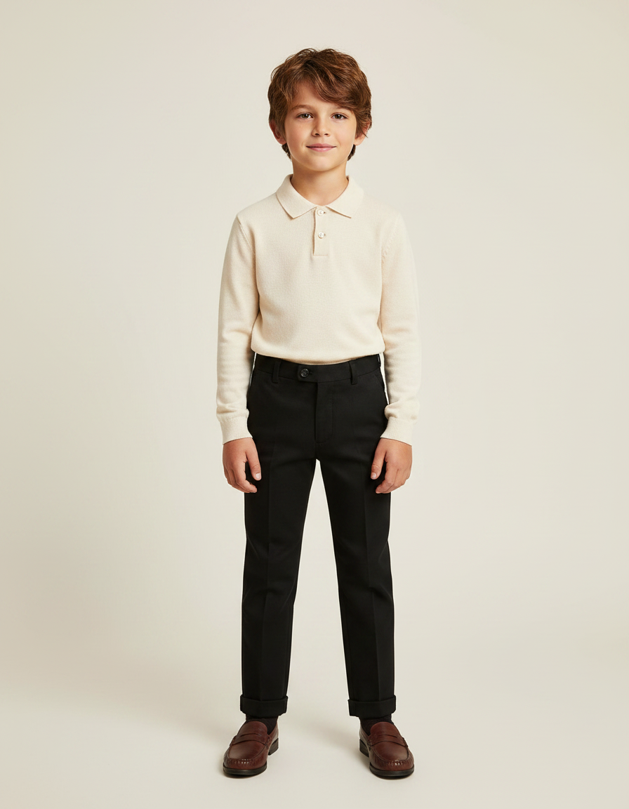Pantalon Noir Garçon Habillé Élégant Classique Droit - Gabardine