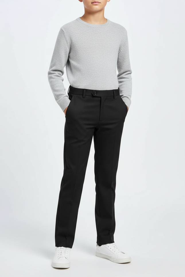 Pantalon Noir Garçon Droit Élégant Cérémonie Moderne - Gabardine