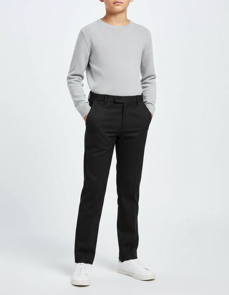 Pantalon Noir Garçon Droit Élégant Cérémonie Moderne - Gabardine