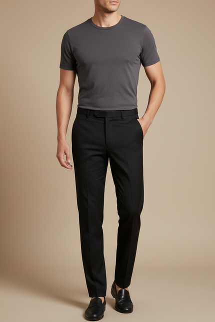 Pantalon Noir Homme Droit Élégant Business Décontracté - Gabardine