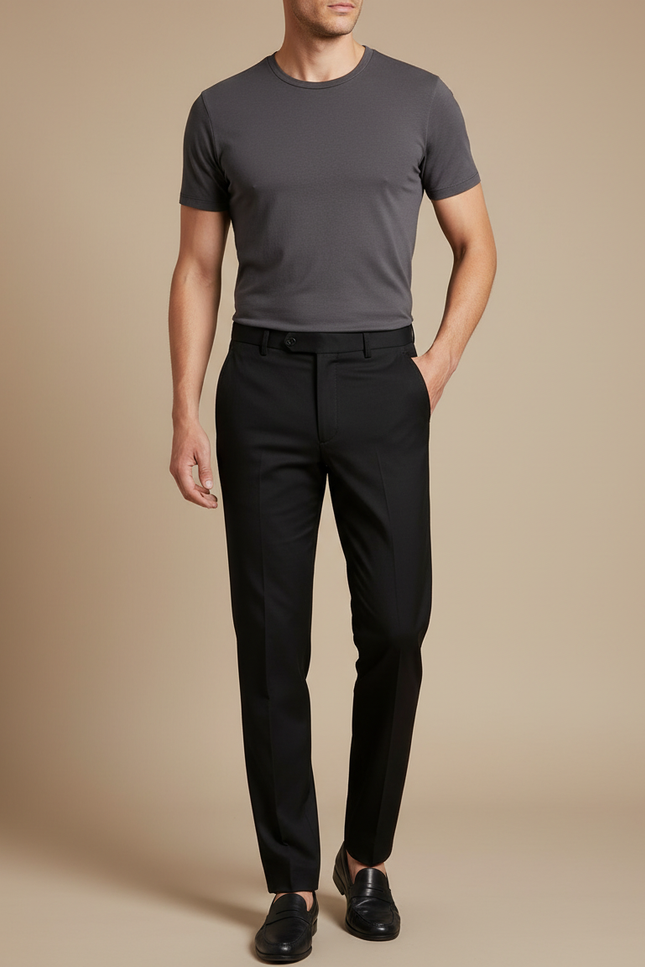 Pantalon Noir Homme Droit Élégant Business Décontracté - Gabardine