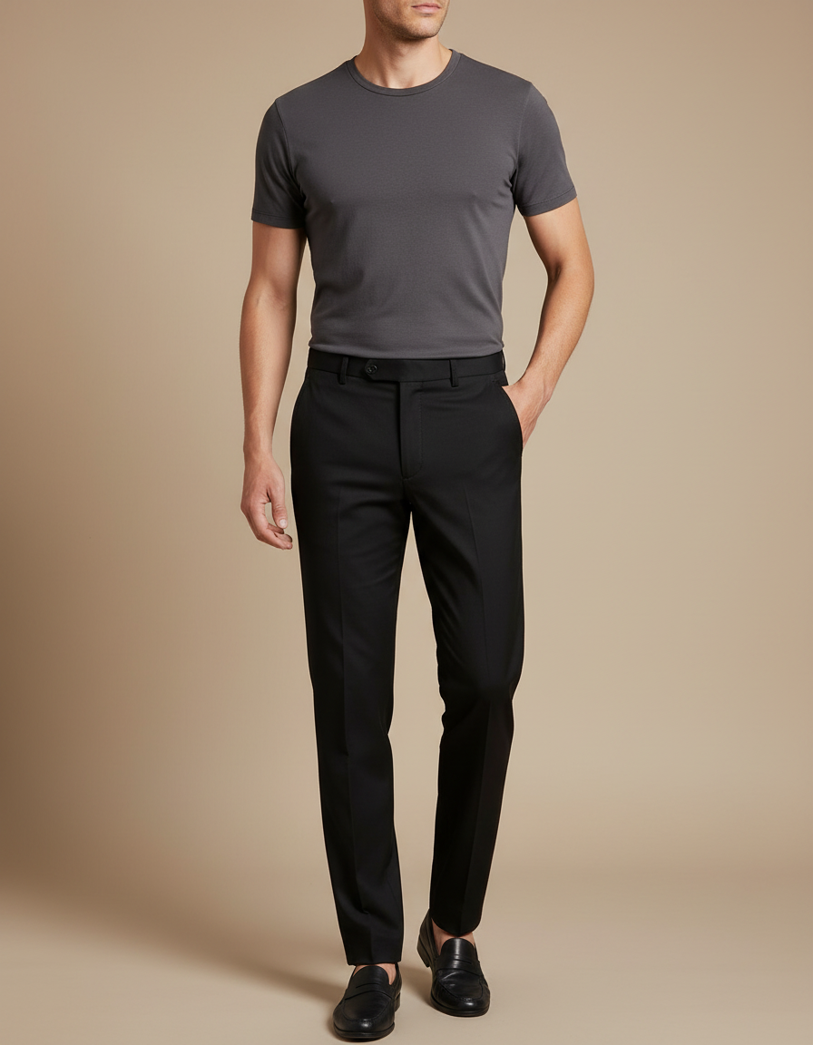 Pantalon Noir Homme Droit Élégant Business Décontracté - Gabardine