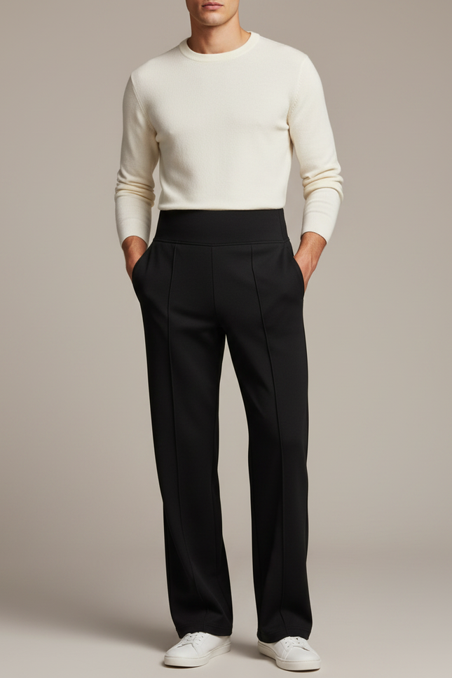 Pantalon Noir Taille Haute Droit Homme Élégant - Gabardine