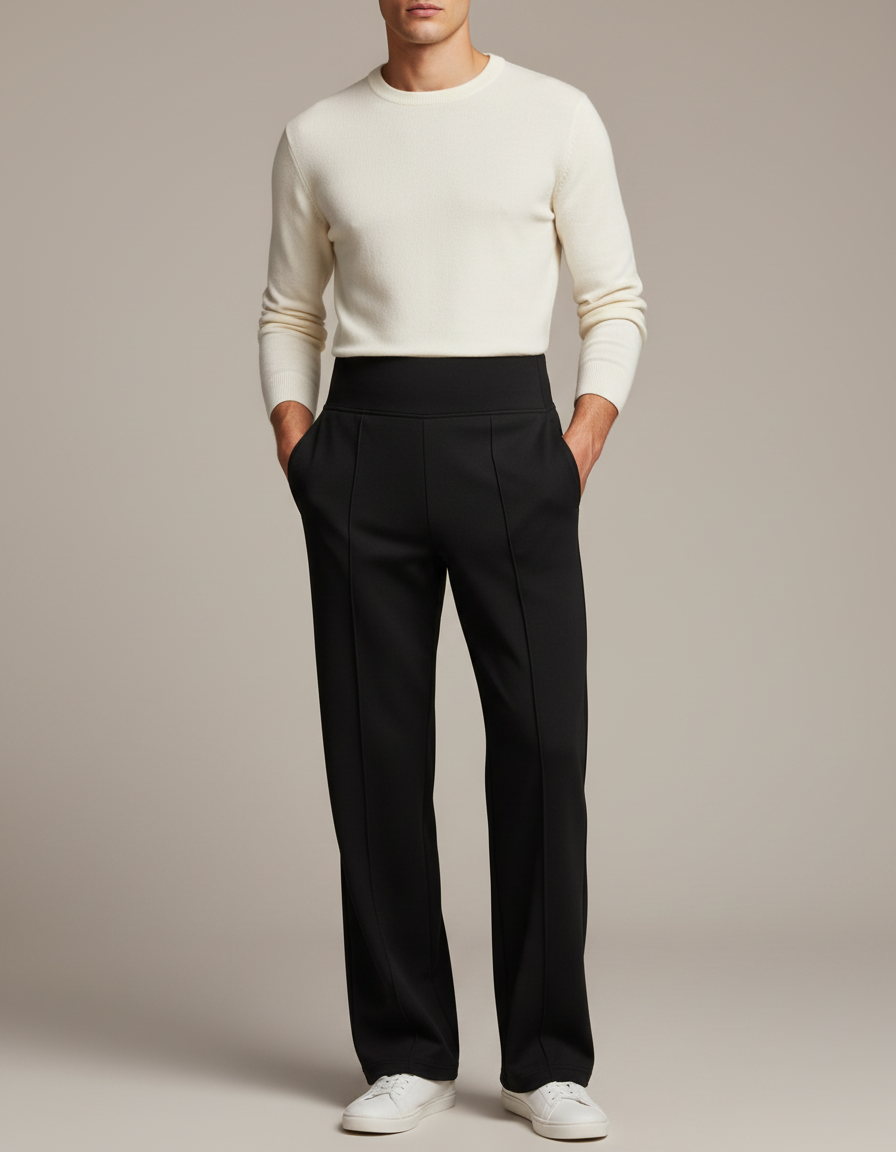 Pantalon Noir Taille Haute Droit Homme Élégant - Gabardine