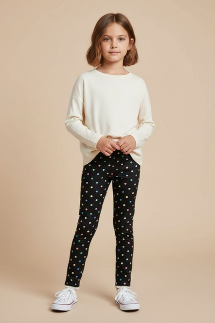 Pantalon Noir Polka Dots Fille Hiver - Maille