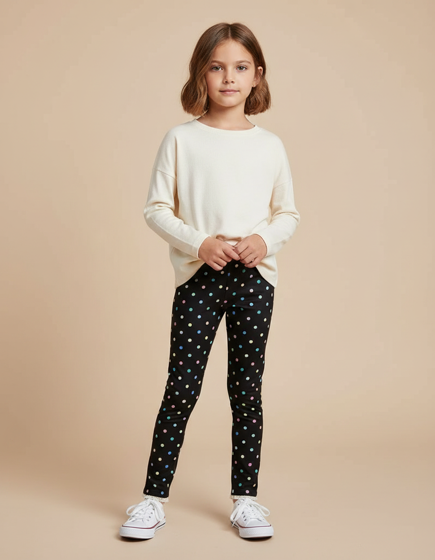 Pantalon Noir Polka Dots Fille Hiver - Maille