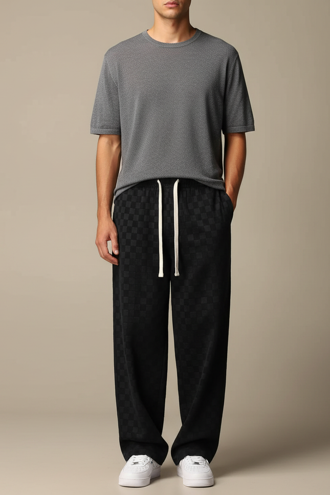Pantalon Noir Carreaux Homme - Molleton